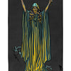 The Legend of Sleepy Hollow Tarot—Headless Horseman Edition by Schiffer Publishing, Ltd. features The High Priestess: a robed woman with skull and torch, crescent moon overhead, flames at her feet, a goat nearby, and Roman numeral II atop the card.