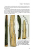 Two pieces of wood are shown: one with bark and one sliced to show straight growth rings. An arrow marks growth direction. "Teaching the Bow to Bend" by Schiffer Publishing, Ltd. explains how growth rings affect wood strength for bow making.