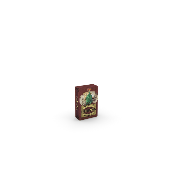 A small, rectangular box with vintage-style artwork and "Kipper Oracle Cards" by Schiffer Publishing, Ltd. on the front stands upright against a plain white background—ideal for fans of German divination cards and Kipper fortune-telling.