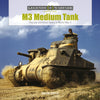 The cover of M3 Medium Tank from Schiffer Publishing, Ltd. features a WWII M3 Lee armored vehicle traversing rough terrain, with two soldiers visible and dust swirling around the tank; the book’s title appears in bold yellow and white text at the top.