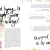 A vibrant magazine spread for Schiffer Publishing, Ltd.'s "How to Make Art for Joy’s Sake" features watercolor splashes, bold art wisdom—“If you’re trying to do it right, you’re doing it wrong!”—and tips on cozy art spaces with a comfy chair and soft light.