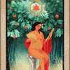 A pregnant woman in red sits on stone, holding wheat and a scepter amid fruit trees and ruins. The card reads III. Empress—a classic Major Arcana image from The American Renaissance Tarot by Schiffer Publishing, Ltd.