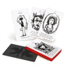 The Poe Tarot by Schiffer Publishing, Ltd. is a deck of illustrated cards with black-and-white art—like portraits and symbolic scenes—plus card backs featuring a black crow design, all inspired by Edgar Allan Poe.
