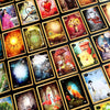 The Lenormand of Enchantment by Schiffer Publishing, Ltd. is a vibrant deck with whimsical illustrations—animals, hearts, keys, the sun, flamingos, and magical doors—framed in black and gold to inspire your tarot readings.