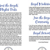 A magazine spread features inspiring content about the Angels of Healing and Hope Oracle by Schiffer Publishing, Ltd., including playlist picks, meditations, community highlights, and artwork with star accents and varied typography on a white background.