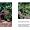 A vibrant garden scene from "New Orleans" by Schiffer Publishing, Ltd. features a red metal chair on a brick patio, potted plants, and dense greenery—evoking the 1990s NOLA creative spirit in home and garden photography.