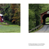 Side-by-side photos from "Pennsylvania's Covered Bridges" by Schiffer Publishing, Ltd. show one bridge in open grass and another, a state gem, on a wooded road with a small sign above its entrance.