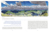 The Sketchbook Traveler New England by Schiffer Publishing, Ltd. features a watercolor of green fields and trees beneath dramatic clouds, echoing a New England art journal, with Henry David Thoreau text and a handwritten note signed at the bottom right.