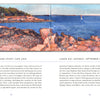 Two pages from Schiffer Publishing, Ltd.’s "Sketchbook Traveler New England" show a watercolor rocky shoreline with houses and lighthouse, labeled Fig. 13, plus columns titled “Homage to Bernard Chaet: Cape Ann” and “Labor Day, Monday, September 3, 2012.”.