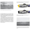 A two-page spread in "The 406th Fighter Group" by Schiffer Publishing, Ltd. features text on Mourmelon-le-Grand, France, several black-and-white photos of 406th P-47 Thunderbolts, two color side profiles, and detailed captions.