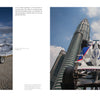 A vintage BMW race car rests on cobblestones in snowy mountains. Next, an automotive photographer captures a BMW Formula 1 car before the Petronas Twin Towers—scenes featured in "Inside Formula 1" by Schiffer Publishing, Ltd.