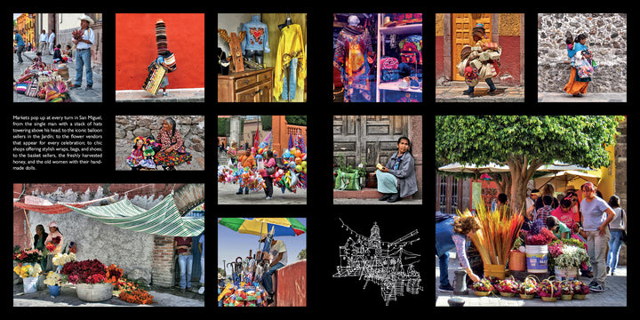 Experience the vibrant street markets of San Miguel de Allende with colorful flowers, handmade crafts, and traditional attire in this photo book by Schiffer Publishing, Ltd.