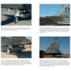 A collage of eight photos showcases close-up and side views of the F-15 Eagle by Schiffer Publishing, Ltd., highlighting its tail, cockpit, landing gear, engine, and technical details for aviation enthusiasts.