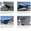A two-page magazine spread from Schiffer Publishing, Ltd. showcases eight photos of the F-15 Eagle on an airfield, each with detailed captions about its features and components for aviation enthusiasts.