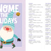 Illustration of a cheerful gnome in a blue striped hat with a bell on a snowy purple background. “Gnome for the Holidays” promotes winter-themed kids' crosswords from Schiffer Publishing’s KindKids Crosswords Let It Snow.