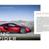 A McLaren from Schiffer Publishing, Ltd. is parked on a road outdoors with mountains and blue sky in the background. “12C Spider” appears on the image, and a sidebar showcases updates for each model year.