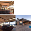 Three images from The Art of Luxury Design by Schiffer Publishing, Ltd. showcase an elegant dining room, a spacious indoor-outdoor living area, and a wide poolside deck—highlighting the essence of luxury home architecture.