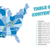 A map highlights cities featured in "Jammin' through the South" by Schiffer Publishing, Ltd., with a table of contents listing Lexington, Nashville, New Orleans, Houston, and Austin—ideal for immersive music travel.