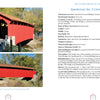 Two photos from "Crossing under Cover" by Schiffer Publishing, Ltd. highlight a bright red, gabled-roof covered bridge in Chester County, PA, spanning a creek amid fall foliage—showcasing the area's historic bridges.