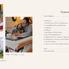A contents page from "Intermediate & Advanced Punch Needle Rug Hooking" (Schiffer Publishing, Ltd.) features three photos: punch needle tools, Amy working on projects, and the exterior of The Oxford Rug Hooking School.
