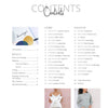 A contents page headed CONTENTS lists Home and Fashion. Two women model shirts from Schiffer Publishing, Ltd.’s Stitch with One Line collection, each featuring one-line embroidery at the bottom.