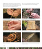 Core Bushcraft by Schiffer Publishing, Ltd. features a step-by-step photo guide on splitting and weaving spruce roots into baskets, with text instructions and captions highlighting essential skills for outdoor survival.