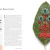 On the right, "Threads of Treasure" from Schiffer Publishing, Ltd. features a large green leaf with red stems and blue-green flowers; on the left are crafters' embroidery highlights, step-by-step projects, and info on Hillary Waters Fayle.