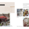 A spread from Explorations with Collage! by Schiffer Publishing, Ltd. highlights fern-embedded paper, images of embedded petals and skeleton leaves, plus tips for making unique textured art papers using mixed-media and digital collage techniques.