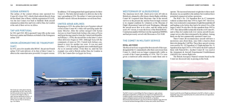 A De Havilland DH.106 Comet, the first commercial jet airliner, waits at an airport gate with a stairway as another plane taxis and vehicles move under a partly cloudy sky in this Schiffer Publishing, Ltd. illustrated history scene.