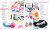 A bright Schiffer Publishing, Ltd. Sublimation Crafting magazine features a contents list and vivid photos of mugs, bags, earrings, coasters, and decor with cheerful floral and heart motifs.