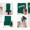 Step-by-step photos from Schiffer Publishing, Ltd.'s Fabric Stamping show how to use a brayer: rolling green paint on a mixing surface for block printing, coating the roller evenly, and cleaning the tool with wet paper towels after use.