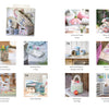 A contents page from Schiffer Publishing, Ltd.'s "Weaving Paper" shows sections on the left and color photos of woven baskets and decorative recycled paper projects on the right, each labeled with its page number.