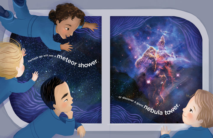 Reaching for the Stars by Schiffer Publishing, Ltd. features a cartoon man and woman lying on the floor, imagining NASA Artemis-inspired adventures—an ideal way to spark children's curiosity in STEM concepts.