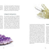 A spread from *Saint Hildegard’s Guide to Wellness* by Schiffer Publishing, Ltd. features text on gemstone healing, inspired by Hildegard of Bingen, with purple amethyst photos left and pale yellow quartz photos right.