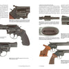A book spread from "ERMA: Erfurter Maschinenfabrik, 1924–2003, Vol. 2" by Schiffer Publishing, Ltd. features detailed images and descriptions of ERMA handguns with close-ups of barrels, grips, and triggers on clean white pages with informative captions.