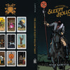 The Legend of Sleepy Hollow Tarot—Headless Horseman Edition by Schiffer Publishing, Ltd. features a Headless Horseman with a jack-o-lantern and tarot cards depicting unique scenes and characters from the classic story.