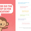 A cartoon monkey waves by a speech bubble that says, "Where did the sheep go for vacation?" On the right, "Cheeky Monkey - Hilarious Jokes, Puns, Riddles & Pranks" by Schiffer Publishing, Ltd. displays colorful jokes and floral borders for kids.