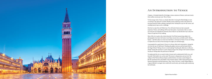 A view of St Mark’s Square in Venice at dusk, with the basilica and bell tower aglow, lights reflecting on wet pavement—perfect for any Venice photo book like "Doors of Venice" from Schiffer Publishing, Ltd.