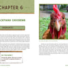 A spread from Schiffer Publishing, Ltd.'s "Adventures in Backyard Gardening" features “Chapter 6: Backyard Chickens”—an up-close chicken photo, text on raising chickens, and a yellow “Garden Notes” box for young gardeners.