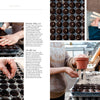 A collage features scenes from "Sow, Grow, and Harvest" by Schiffer Publishing, Ltd., with hands planting seeds, labeling sticks, and potting a plant—ideal inspiration for flower gardening or crafting your own bouquets.