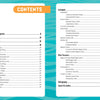 The "Seashells of the Jersey Shore" table of contents by Schiffer Publishing, Ltd. features an orange “Contents” heading and two white columns listing topics like acknowledgments, user guide, bivalves, gastropods, and more on a blue patterned background.