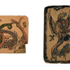 Three sheets of aged paper showcase American tattoo art—a colorful coiled dragon, a snake around a sword, and a bird intertwined with a snake—echoing the legacy of Maud Stevens Wagner by Schiffer Publishing, Ltd.