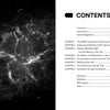 On the right, the "Inspired Enterprise" table of contents by Schiffer Publishing, Ltd. lists chapters and pages; on the left, a grayscale image like a NASA photo shows a nebula with a bright center and wispy edges.