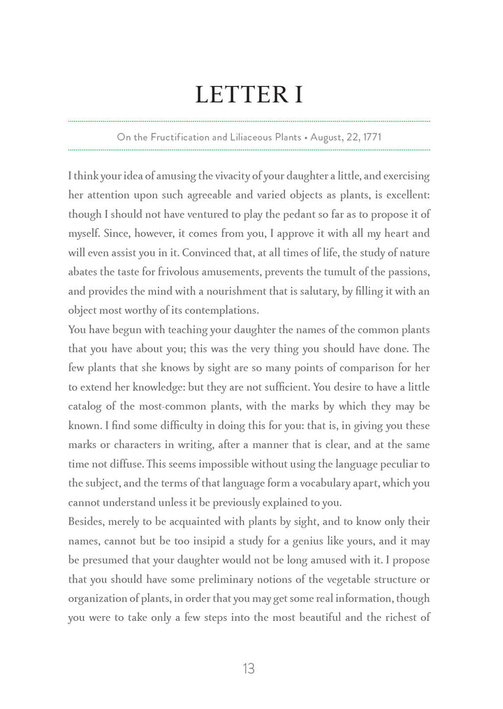 A page from Schiffer Publishing, Ltd.’s Atlas of Elementary Botany by Jean-Jacques Rousseau, featuring Enlightenment-inspired botanical insights and guidance on plant collecting from Rousseau’s letters.