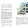 A spread from "Contemporary Southern Vernacular" by Schiffer Publishing, Ltd. showcases text on Southern architecture, a watercolor of a historic house with trees, a roof style diagram, and a clean layout with wide margins and captions.