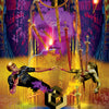 The Starman Tarot Remastered by Schiffer Publishing, Ltd. features a surreal Ten of Swords: two figures reach for each other, pierced by golden swords and purple smoke, anchored by a glowing geometric shape with roots on a mystical backdrop.