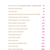 Table of contents for Starman Tarot Remastered by Schiffer Publishing, Ltd. Lists chapters with pink titles and page numbers on tarot origins, elements, astrology, card meanings, technoshamanic Bowie-inspired deck, and creator insights.