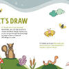 KindKids Let's Draw Nature by Schiffer Publishing, Ltd. features a vibrant green hillside with charming cartoon animals, insects, and plants—like an owl, squirrel, butterflies, snail, worm, and mushrooms—to inspire kids with step-by-step drawing fun.