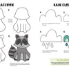 KindKids Let's Draw Nature by Schiffer Publishing, Ltd. is a kids activity book with step-by-step instructions to draw a cartoon raccoon and a rain cloud with raindrops, using easy numbered steps on each page.