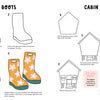 KindKids Let's Draw Cute Stuff by Schiffer Publishing, Ltd. features step-by-step lessons for drawing flower-filled boots and a brown CAMP cabin—complete with text, tips, and adorable guidance for kids.
